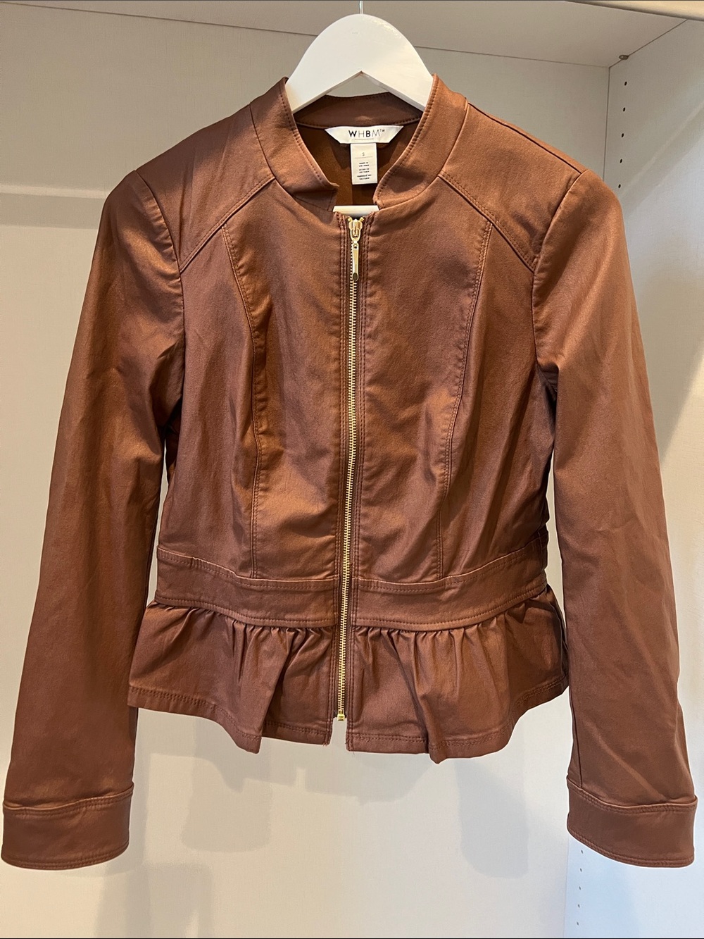White House Black Market Brown Peplum Zip-Front Jacket